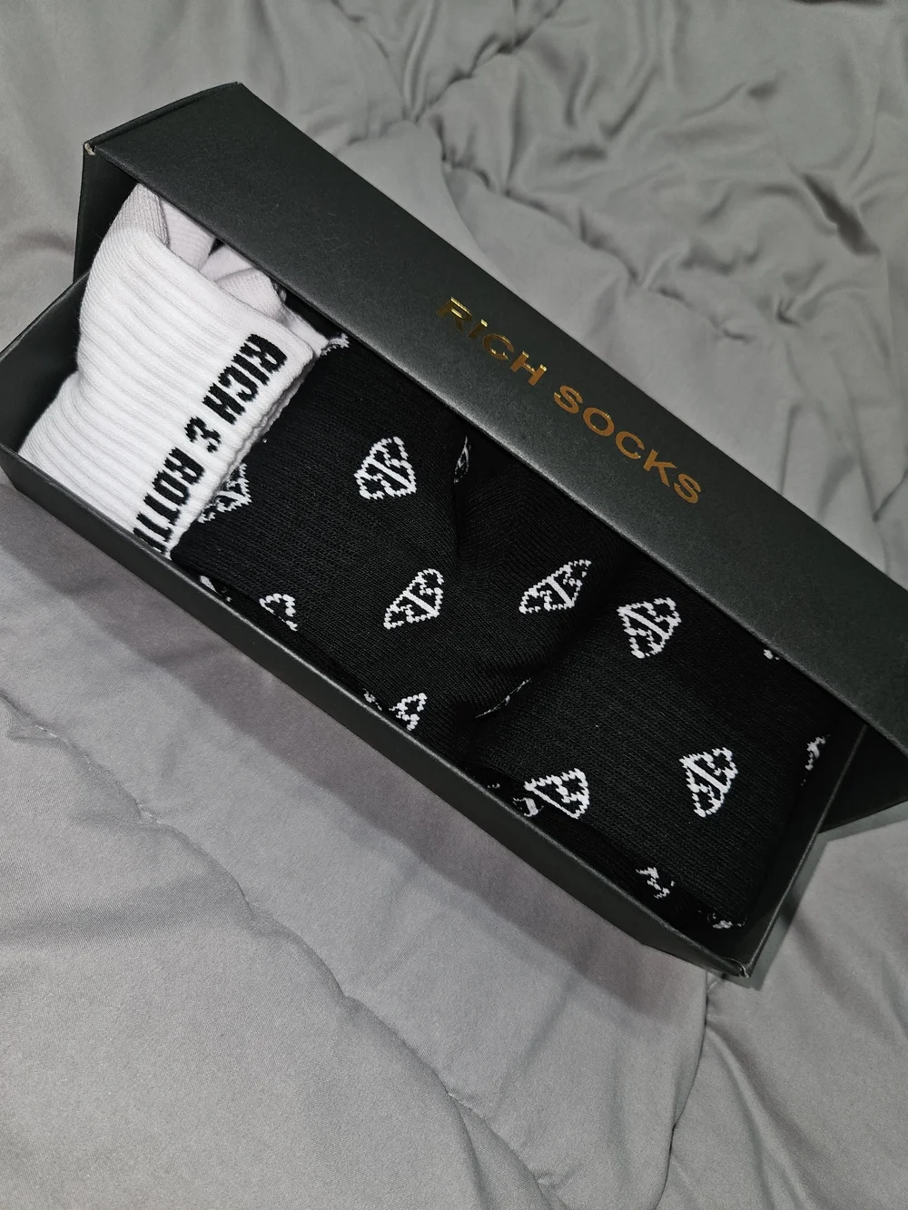 Rich & Rotten Black Patterned Crew Socks with White Ankle Sock-NWOT
